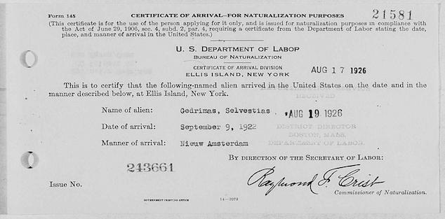 certificate of arrival ellis island natrualization