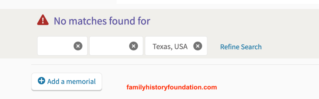Is Find A Grave Broken screenshot of search