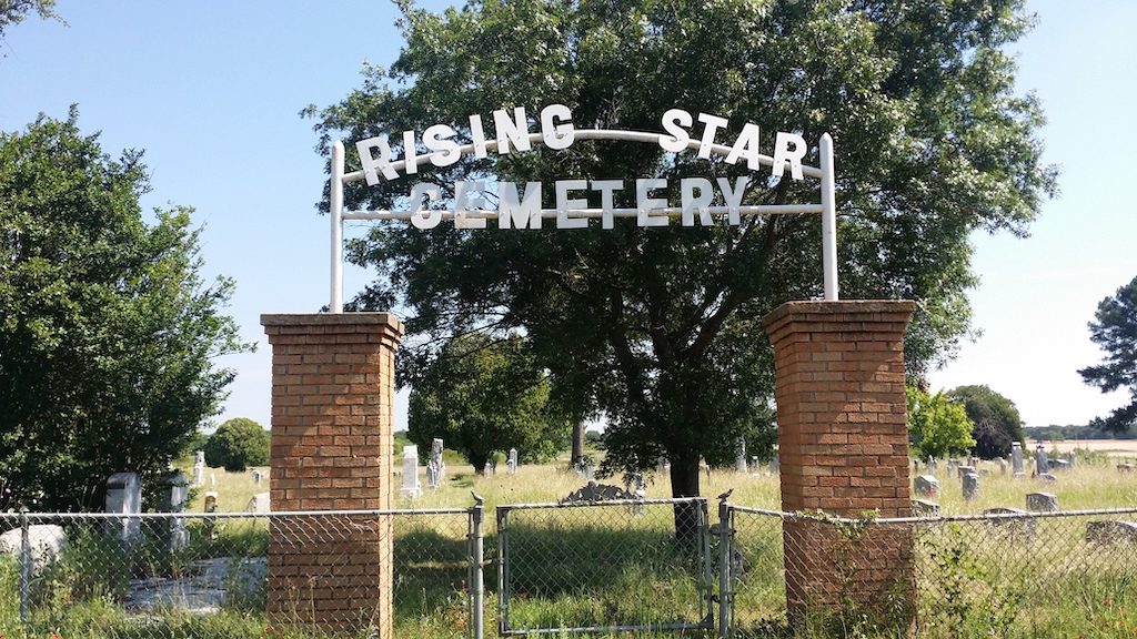 photograph cemetery headstones sign Rising Star,Texas