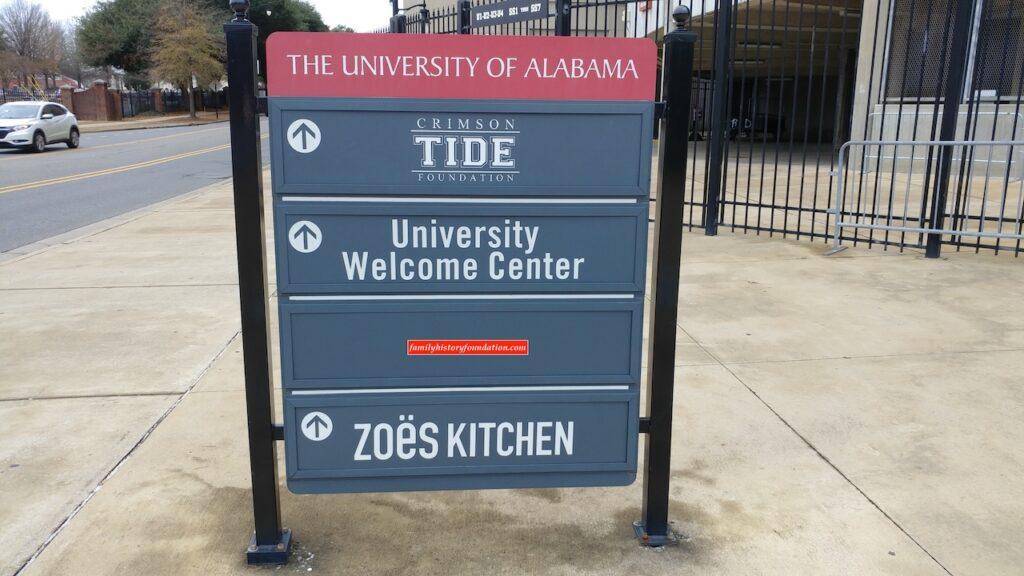 UA signage outside Bryant-Denny