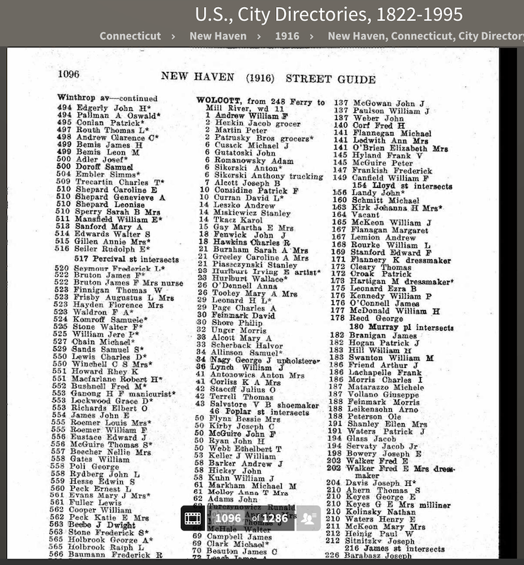 City Directories and Street Guides list of names example page