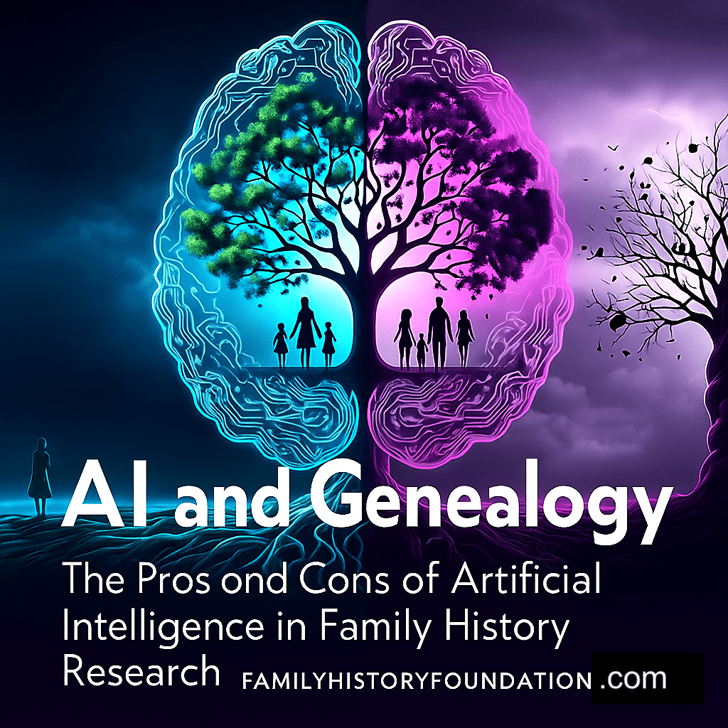 Image showing the pros and cons of AI in genealogy research and how to best research your family history