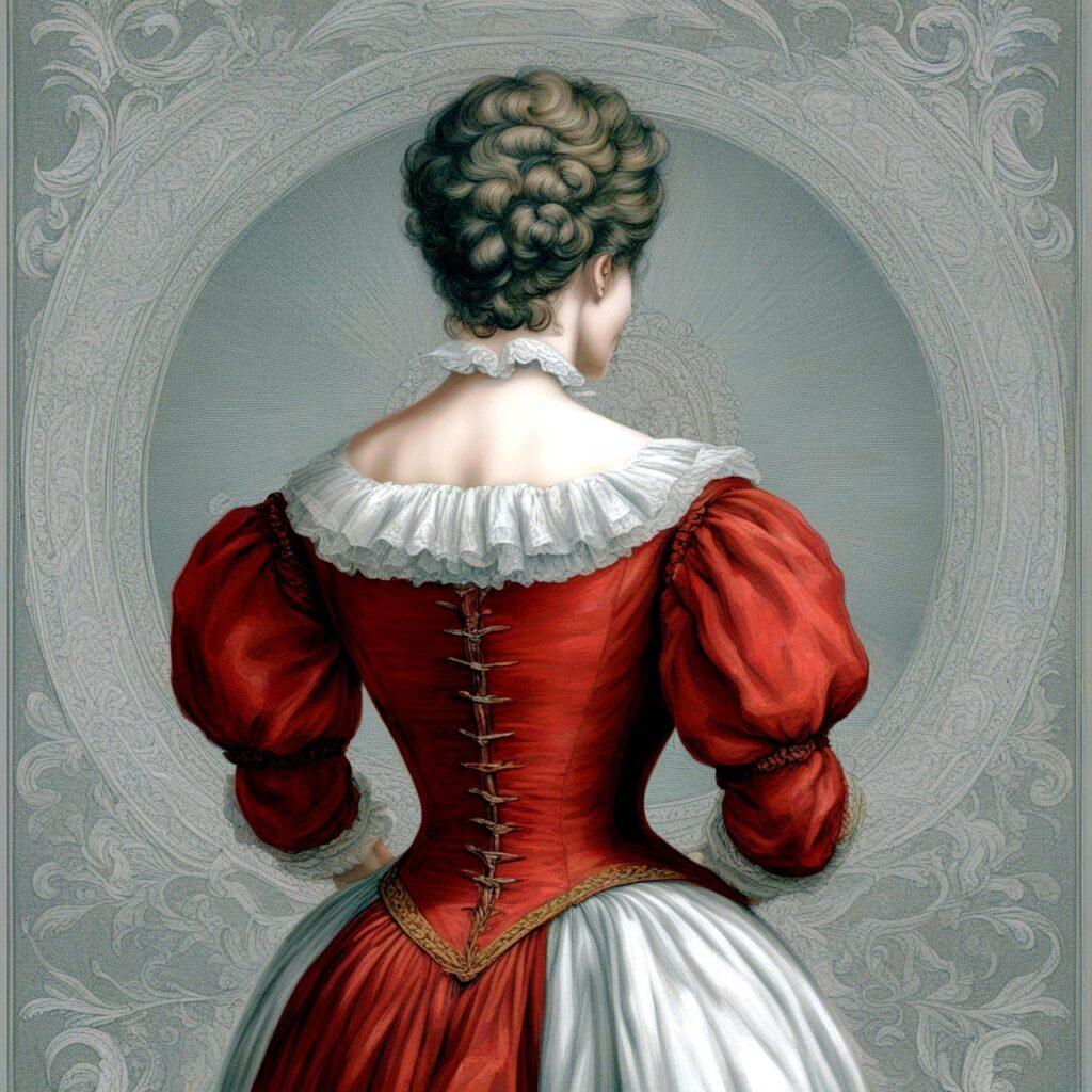 1840s afternoon dress showing elaborate lace collar, tight bodice with pointed waist, and multiple petticoat layers visible in period photographs - Family History Foundation