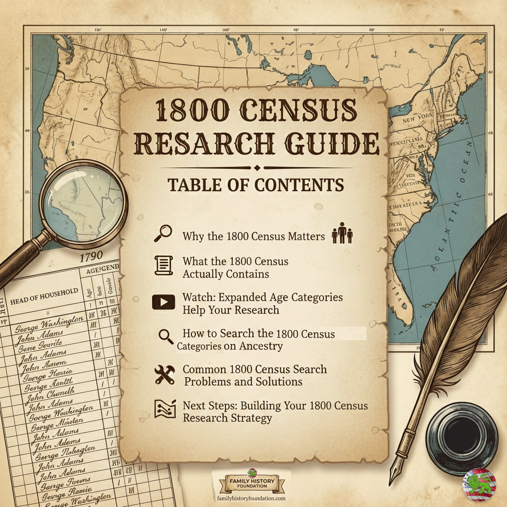 1800 US Federal Census form showing expanded male age categories from under 10 through 45+ for early American genealogy research