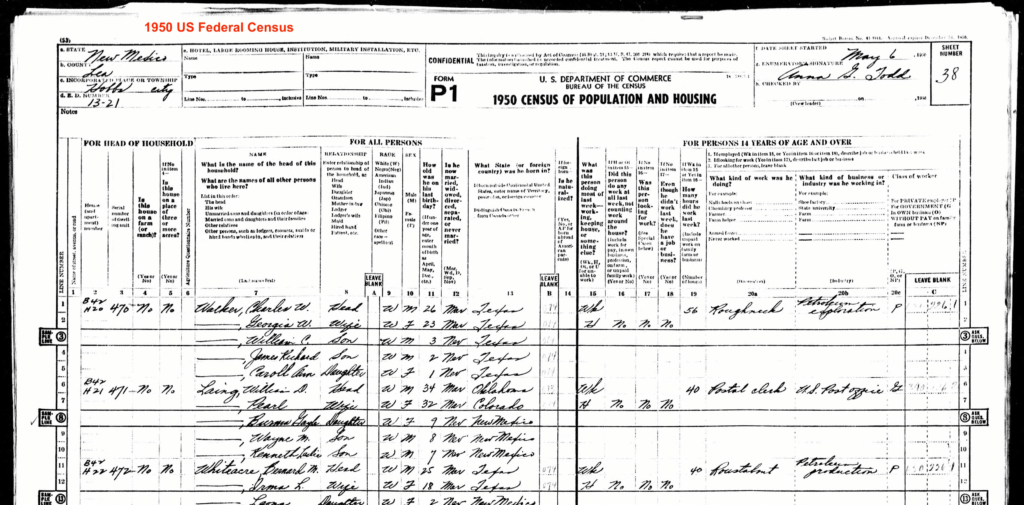 1950 US Federal Census form