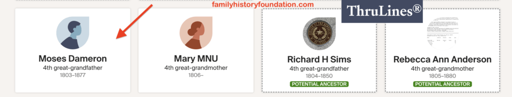 Proving Ancestry ThruLines - Example Solid Line Box Of Known Ancestor