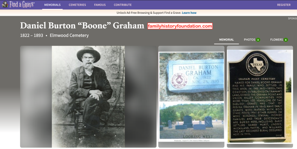 Proving Ancestry ThruLines - Daniel Boone Graham Memorial
