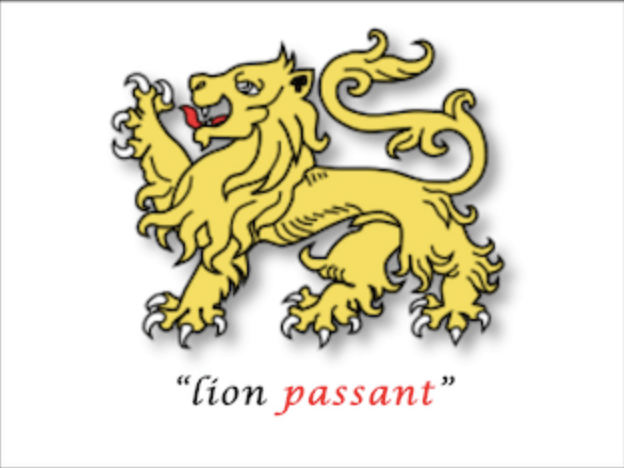 Lion passant — walking with three paws on the ground and one forepaw raised