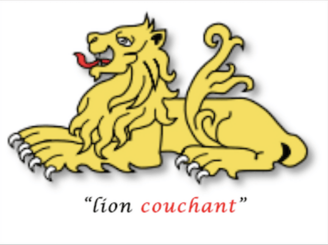 Lion couchant — lying down with head held upright