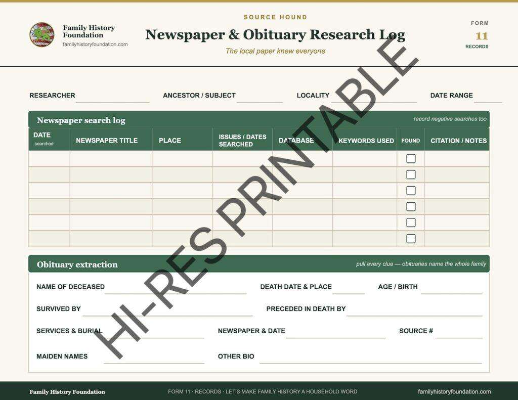 Form 11 Newspaper and Obituary Research Log WATERMARK 1 1
