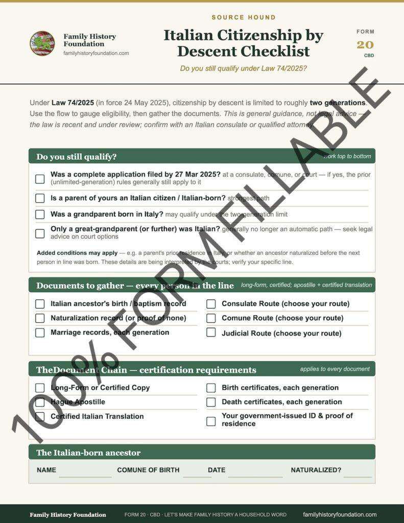 Form 20 Italian Citizenship by Descent Checklist WATERMARK 1