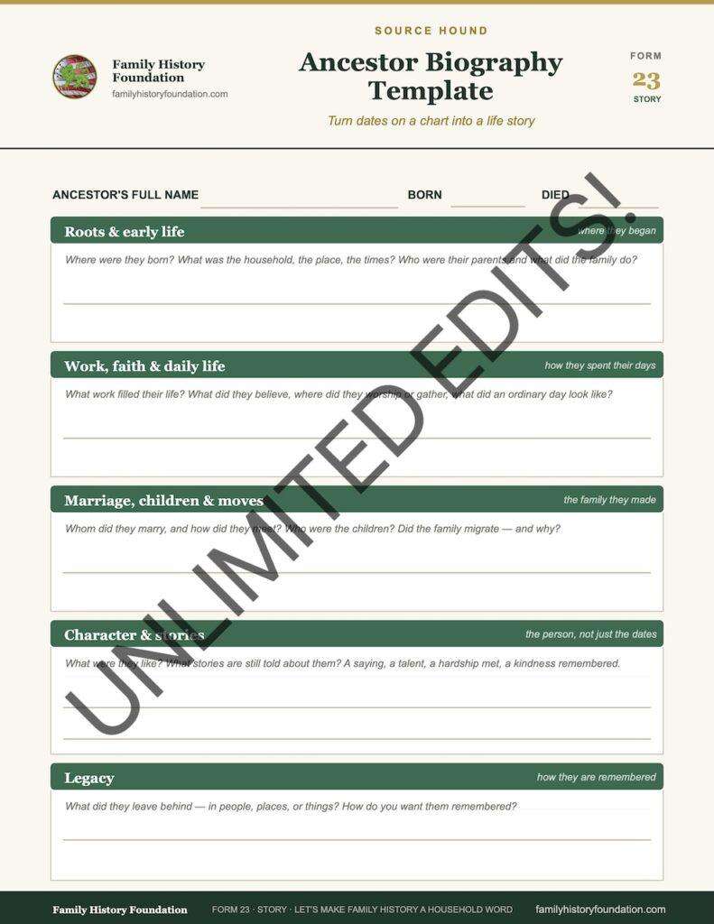 Form 23 Ancestor Biography Template 1