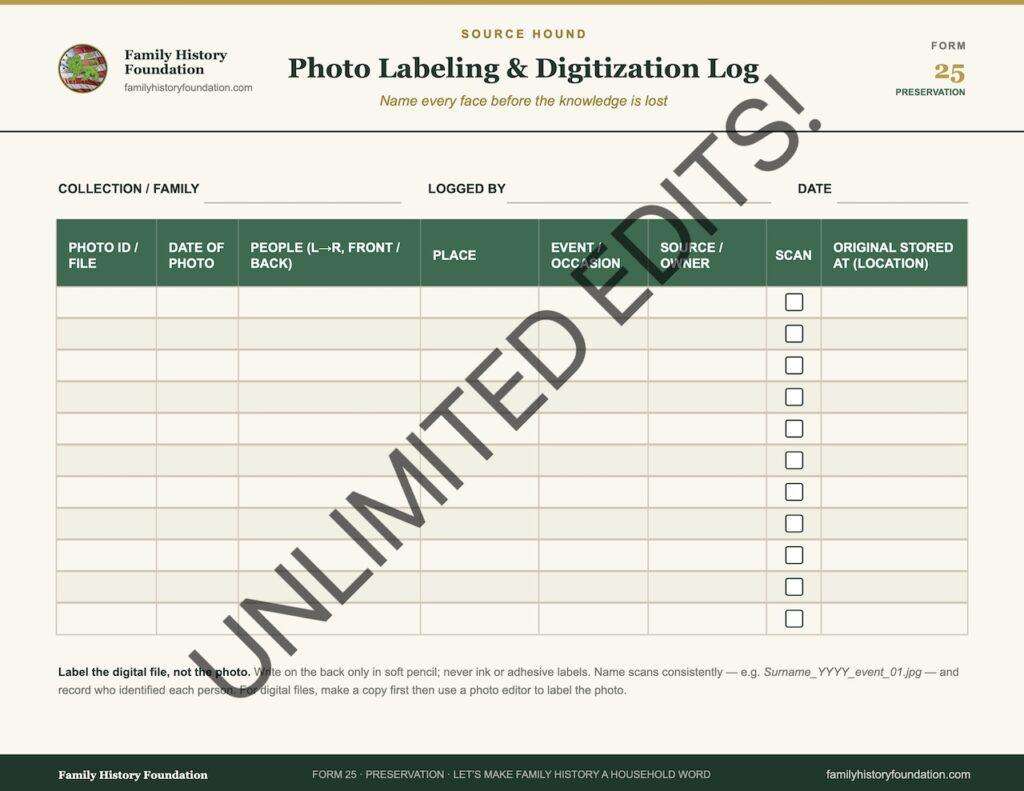 Form 25 Photo Labeling and Digitization Log WATERMARK 1