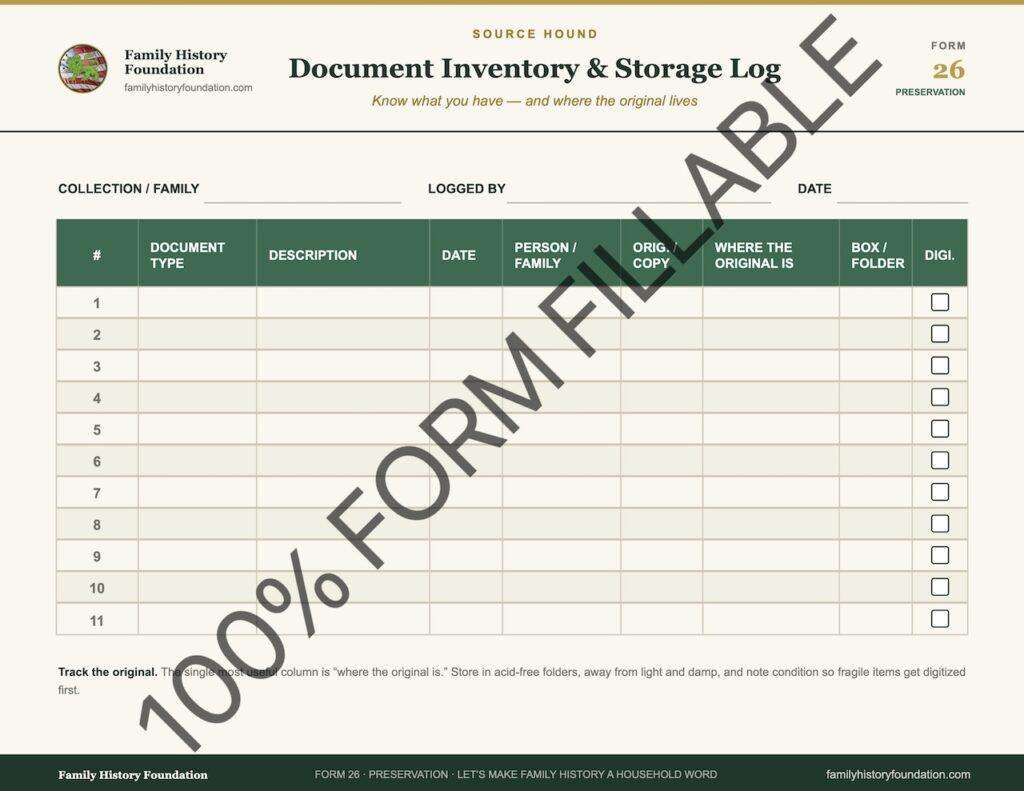 Form 26 Document Inventory and Storage Log WATERMARK 1