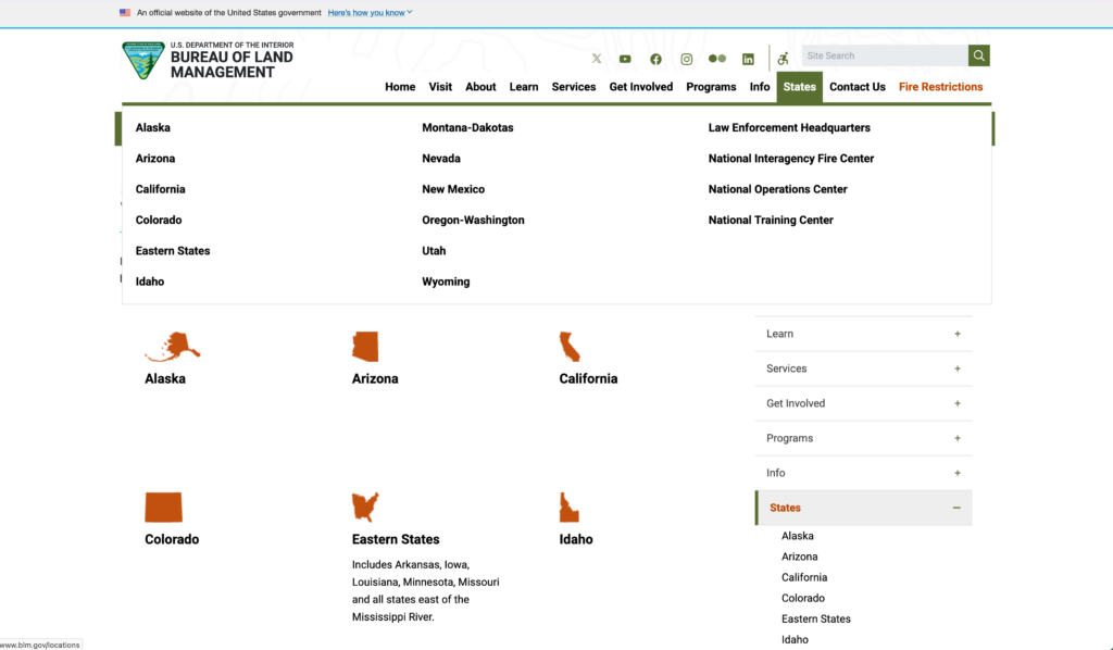 Free Genealogy Land Patents: How To Use GLO Land Records! 4 A screenshot of the Bureau of Land Management (BLM) website interface, featuring navigation menus, options for accessing land records, and interactive maps for searching General Land Office (GLO) patents.